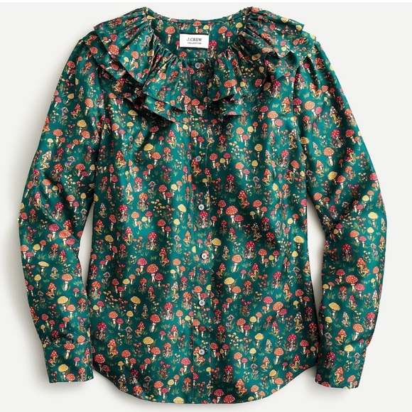 J. Crew Collection Silk Twill Ruffle Collar Top - Picture 1 of 4